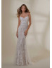 Beaded Lace Tulle Bohemian Wedding Dress With Detachable Sleeves Straps